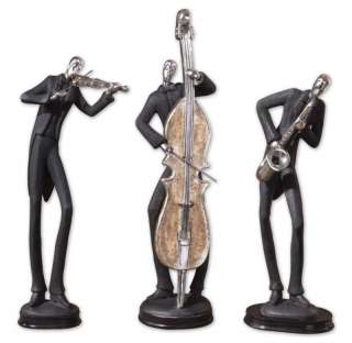 Set Jazz Trio Silver Musicians Sculpture Table Statues  