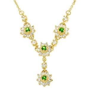  Flower Emerald Diamond Gold Vermeil Pendant Necklace (Nice 