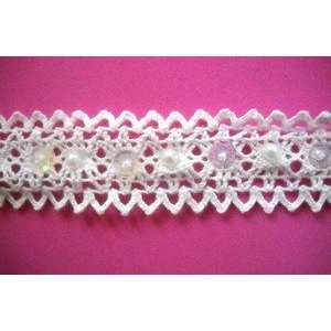  White Beaded Cluny Lace with Pearls 1 By The Yard Arts 