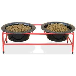  Stand with 16oz Stainless Steel Bowls in Red & Black: Pet Supplies