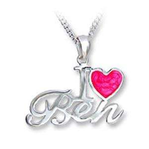 Brass Silver Plated Chain Pendant with I 3 Ben   Clear CZ   16 or 