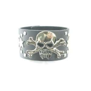  Skull Head with Star and Stud Black Leather Heavily Metal Style 