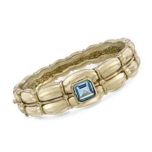  4.70 Carat Blue Topaz Quilted Bangle In 14kt Yellow Gold 