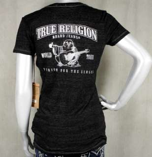 True Religion Womens V Neck t shirt BURNOUT Logo NEW pink black or 