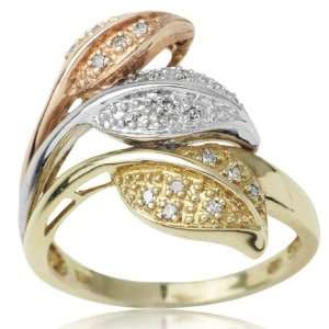    10k Gold Tri Color and 0.10 ctw Diamond Leaf Ring 8.0: Jewelry