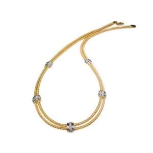 18K Yellow Gold Double Strand Hand Woven Necklace, Enhanced with Pave 