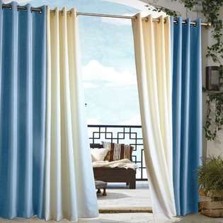   Outdoor Solid Grommet Top Curtain Panel in Blue   Size 84 H x 50 W