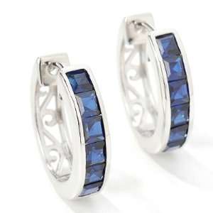   Silver / Platinum Created Ruby or Blue Sapphire Hoop Earrings: Jewelry