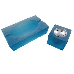  Lucienee Ice Blue Rectangle Ashtray & Matching Cube Table 