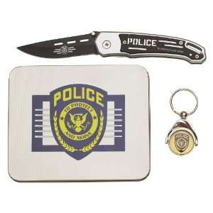  Police Liner Lock Knife & Key Chain Gift Set Sports 