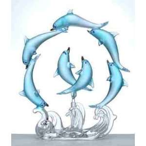  Frosted Blue Glass Dolphin Figurine: Home & Kitchen