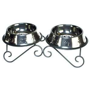   32 Ounce Double Diner Stand with 2 Bowls, Black Chrome