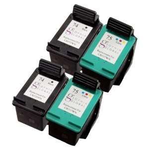   Ink Cartridge Replacement for HP 74 and HP 75 (2 Black, 2 Color