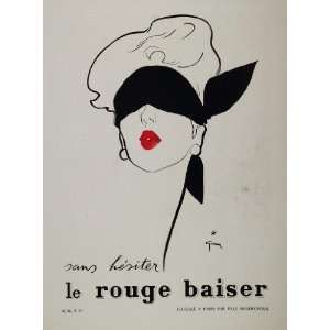  1948 ORIGINAL French Ad Lipstick Blindfold Renee Gruau 