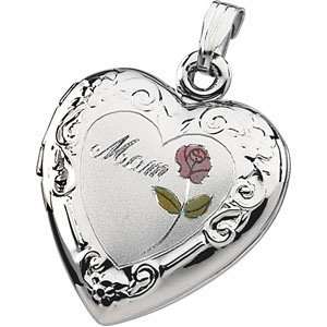   75X19.75 Mm Sterling Silver Tri Color Mom Heart Shaped Locket: Jewelry