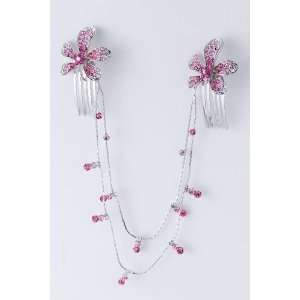   Fuchsia Crystals Accented Flower Design Hair Comb: Sports & Outdoors