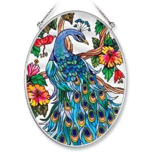  5.5 x 7 Oval Peacock Stained Glass Suncatcher by Amia 
