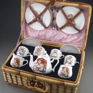  22 Piece Hummel Tea Set in Basket (Collectible Heriloom 