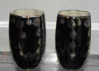 Rare Pair of Sterling Silver Cobalt Porcelain Overlay Haviland Vases 