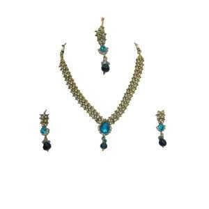   Kundan Necklace Earrings Costume Bollywood Jewelry 4 Pc Set: Jewelry