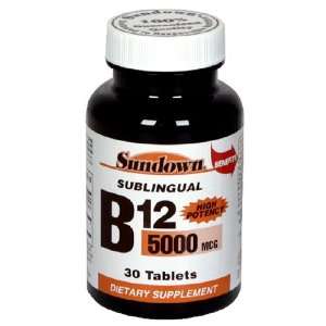  Sundown High Potency Sublingual B12, 5000 mcg, 30 Tablets 