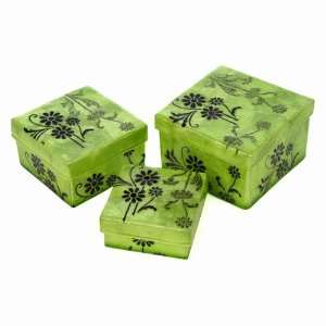   On Green Capiz Shell Boxes, A Set of 3 Nesting Boxes 