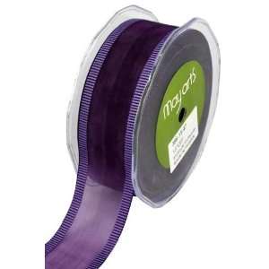 May Arts 1 1/2 Inch Wide Ribbon, Purple Sheer with Lavender Striped 