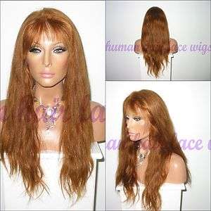   Straight Lace Front Wig Indian Remy Human Hair with Bangs #30 16~20