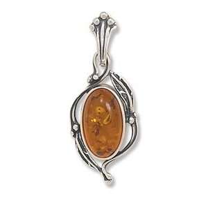  Oval Amber Pendant with Leaf Design Jewelry