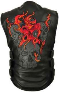 HOUSE OF HARLEY MENS UPDATED CLUB LEATHER VEST WITH SKULLS, FRM670 CSL 