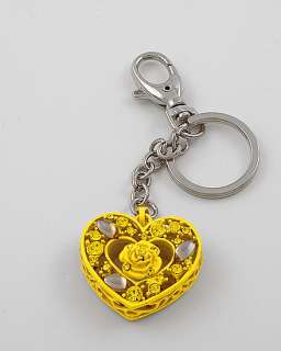 Yellow Crystal Heart Rose Key Ring Chain Fob Keeper New  