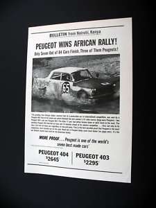 Peugeot 404 East African Safari Rally Win 1963 print Ad  