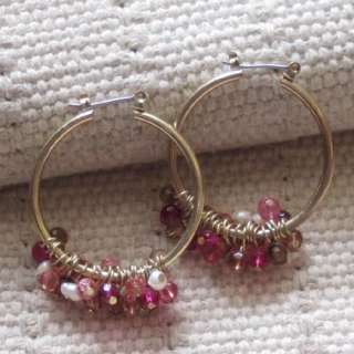 New ColdwaterCreek Hoop Earrings Gift Cute Gold Tone Acrylic Beads 