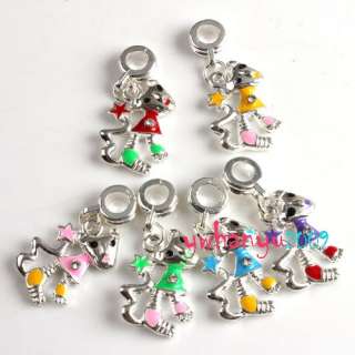 Free ship  Silver Plated Cartoon Cat Dangle Charms Beads Fit Bracelet 