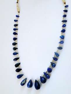 100 CT FACETED LAPIS GEMSTONE DROPS STRAND NECKLACE BEA  