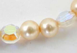 Vintage Faux Pearl & Aurora Borealis Necklace 61 inches  