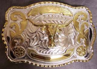 OVERSIZED 2 tone metal belt buckle Longhorn Steer NEW  