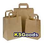 150 medium brown flat handles sos take away paper bags lunch food 