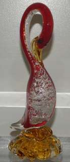 Unusual Vintage Red , Gold & Silver Murano Italian Art Glass Duck NR 