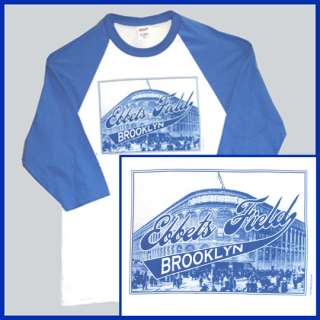 EBBETS FIELD BROOKLYN DODGERS BASEBALL COOL 3/4 T shirt  