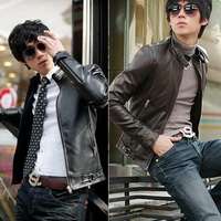 PY04 New Mens Slim Fit Faux Leather PU Jackets Coats Brown Black US XS 