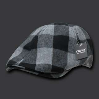 BLACK & GRAY grey PLAID Acrylic CABBIE Driving Golf IVY CAP Hat S/M 
