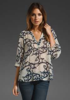 JOIE Addie Edwardian Tapestry Printed Blouse in Midnight at Revolve 