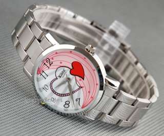316 Lady Cute Pink Heart Stainless Steel Wrist Watch  