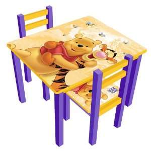 Kindertisch mit 2 Stühlen Sitzgruppe aus Holz * Winnie Pooh *:  
