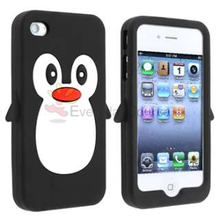   Black Rubber Silicone Skin Case Cover+LCD Guard For iPhone 4 4G Gen 4S