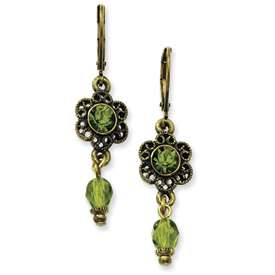 New 1928® Brass tone Olive Crystal Leverback Earrings  