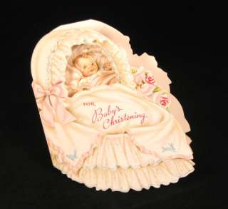 1940s BABY CHRISTENING Die Cut Greeting Card ~ Gibson  