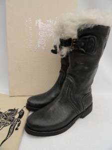 BN BURBERRY PRORSUM Shearling Lined Black Leather Boots Shoe UK4 37 