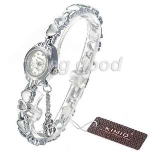 KIMIO Charm Ladys Hearts Pandent Bracelet Quartz Wrist Watch Bangle 
